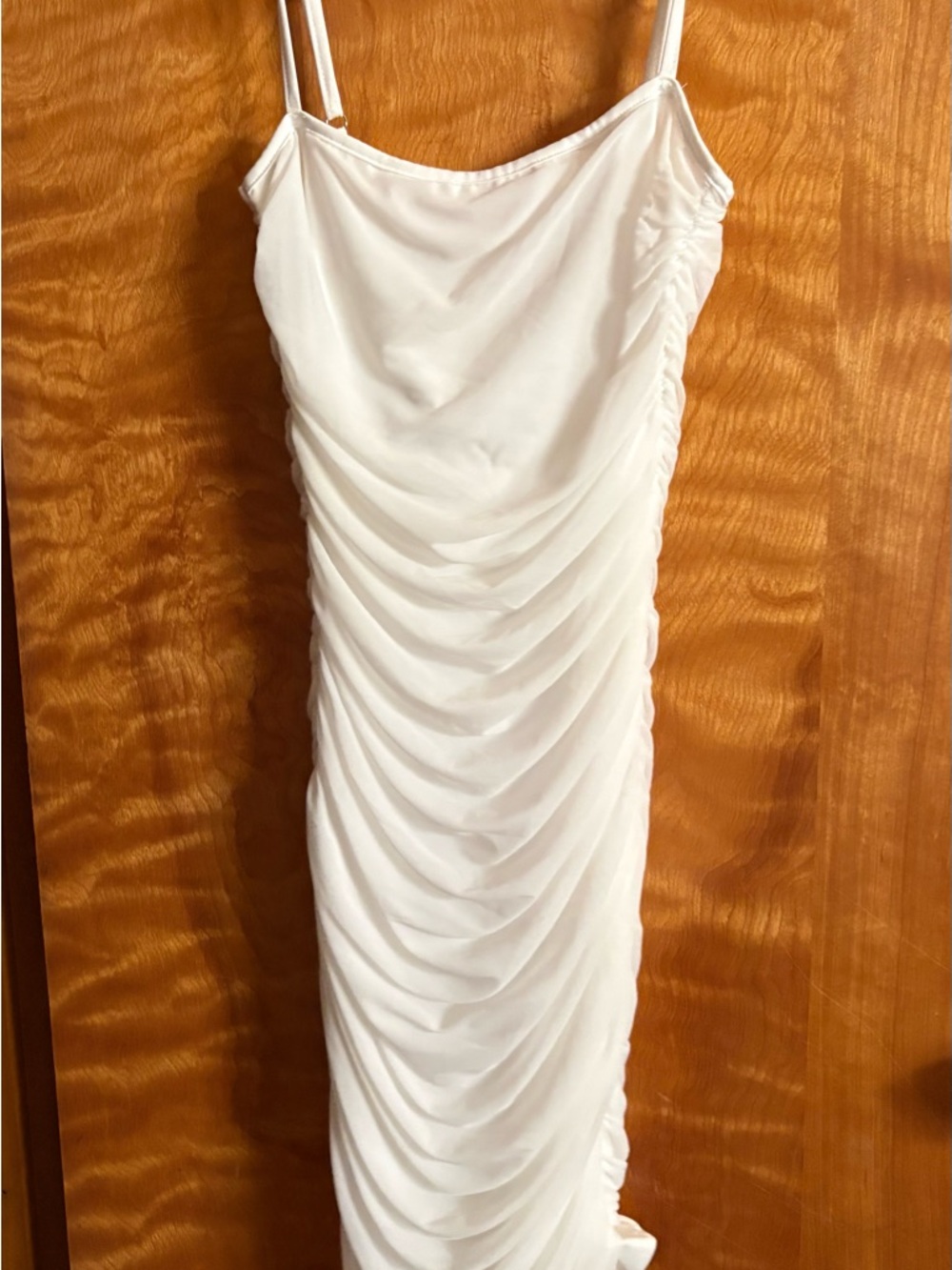 White Ruched Slip Dress - Women's Elegant Spaghetti Strap